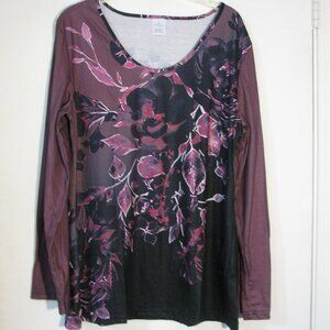 * Unbranded Purple Blouse XL New NWOT Black Floral Print Casual